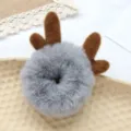 Chouchou cheveux en peluche grise avec bois de renne, accessoire mignon d'hiver pour femme. - Élastique Bois de Cerf Gris
