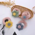 Chouchou à cheveux fleur en peluche, accessoire mignon pour femmes et jeunes filles. - Bande Rose + Fleur Verte