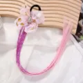 Accessoire de cheveux de perruque tressée dégradée colorée pour enfants avec nœud rose - Rose