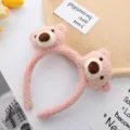 Cute pink plush bear headband detail, soft fluffy fabric, sweet sweet girl hair accessory. - Pink Bear Hairband