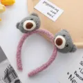 Detail shot of cute plush bear headband, soft fuzzy pink hair hoop with grey bear dolls. - Gray Bear Headband