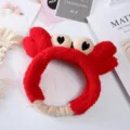 Red plush crab headband cute cartoon face washing hair hoop fluffy wide brim hair accessory - Red