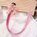 Elastico per capelli parrucca rosa sfumata bambina con fiore in rete e strass chic - Rosa Coreano