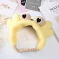 Cute yellow plush crab hairband with heart eyes, soft wide-brim headband for face washing. - Yellow