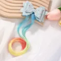 Kids glitter bow hair clip with colorful gradient wig hairpiece cute hair accessory - Blue