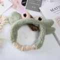 Cute green plush animal headband, soft fluffy hair hoop for daily face washing and makeup wear. - Green