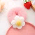 Sweet pink plush hair scrunchie with cute white flower detail, soft autumn winter hair tie. - Dark Pink Scrunchie + White Flower
