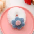 Cute plush flower hair scrunchie white fluffy hair tie sweet autumn winter hair accessories - White Scrunchie + Blue Flower