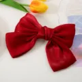 Red satin hair bow clip, elegant large bow hairpin for women, stylish ponytail hair accessories. - Burgundy
