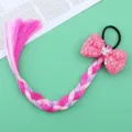 Coda di cavallo finta colorata per bambini con fiocco di paillettes rosa unicorno dettaglio. - Rosso Rosa