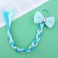 Kids colorful braided hair extension with sequin bow and cute unicorn cartoon hair ring accessory. - 6# Blue Style B