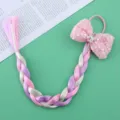 Children colorful wig braid hair tie with pink sequin bow and cute unicorn decoration. - Pink
