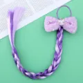 Vista dettagliata dell'elastico per capelli con treccia colorata e fiocco con unicorno - 2# Viola Stile B