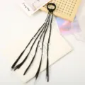 Children's wig hair accessory, black braided ponytail with colorful flower beads for performance. - Rubber Band Plum Blossom Black Braid