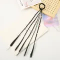 Children braided hair extension wig with colorful heart beads ponytail hair tie accessory - Rubber Band Heart Black Braid