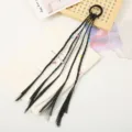 Kids braided wig hair extension with colorful beads and black hair tie for party performance. - Rubber Band Round Bead Black Braid