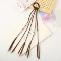 Children braided hair wig extension with colorful beads cute ponytail hair tie for girls - Rubber Band Plum Blossom Brown Braid