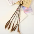 Kids brown braided wig hair tie with colorful beads, perfect for festival party dress up. - Rubber Band Round Bead Brown Braid