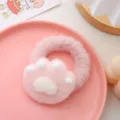Close-up detail of a cute pink plush cat paw hair scrunchie, soft fuzzy texture and sweet style. - Pink Small Scrunchies Set / Pink
