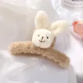 Cute plush bear hair claw clip, fluffy cartoon animal hair catch for thick hair daily wear. - White Little Rabbit