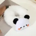 Cute plush panda hair scrunchie, fluffy soft animal hair rope for women and cute daily styling. - Panda Hair Tie / White