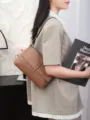 Classic brown leather shoulder bag detail, stylish women crossbody bag with metal buckle. - 26*10*16cm / Khaki