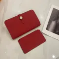 Genuine leather passport holder set red cowhide travel document wallet card case - Burgundy