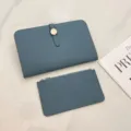 Genuine leather passport holder and card case set, portable travel document organizer wallet for women. - Gold Buckle 20x11cm / Blue