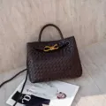 Elegante borsa a mano intrecciata marrone scuro in pelle con nodo in metallo donna - 25 * 9 * 19 cm / Caffè