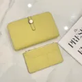 Genuine leather passport holder wallet set with metal strap yellow travel card case - Gold Buckle 20x11cm / Yellow