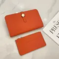 Orange Leather Passport Wallet and Card Holder Set Portable Travel Document Organizer - Orange