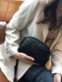 Black genuine leather crossbody bag for women, stylish small square shoulder bag. - Solid Black