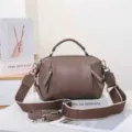 Echtleder Umhängetasche für Damen, elegante Henkeltasche mit breitem Gurt für den Alltag. - 23*11*15cm / Elefantengrau