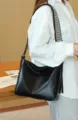 Classic genuine leather women's shoulder bag, vintage minimalist black crossbody bag. - Length 26 Width 23 Thickness 9 / Black