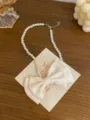 French style elegant faux pearl necklace with large satin bow, chic fashion jewelry for women. - Bowknot Pearl Necklace(GC1549) / Off White