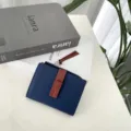 Women short leather wallet contrast color card holder compact coin purse chic design - Blue