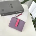 Genuine leather short bifold women wallet color contrast coin purse compact stylish design - Purple