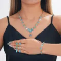 Completo gioielli sposa collana orecchini bracciale strass blu eleganti donna festa - Stile Blu (050)