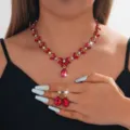 Set collana orecchini goccia cristallo rosso sposa lusso festa matrimonio gioielli - Stile Rosso (044)