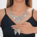 Completo gioielli da sposa elegante collana e orecchini con strass per matrimonio - Stile Colore AB (036)