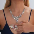 Rhinestone Necklace Earrings Ring Jewelry Set Elegant Bridal Wedding Banquet Dress Accessories - Three-Piece Set / Silver Style (003)