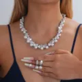 Bridal rhinestone pearl necklace earrings set variant, perfect for evening party dress wear. - Three-Piece Set / Silver Style (004)