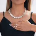 Elegant bridal pearl rhinestone necklace earrings set, perfect for wedding party dress accessories. - Two-Piece Set / Gold Style (005)