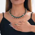 Elegante grüne Kristall Perlen Halskette Ohrringe Schmuckset Damen Partykleid Accessoire. - Grünes Künstliche Perlen Set