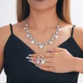Set collana orecchini perla strass sposa donna moda matrimonio gioielli accessori - Stile Argento (011)