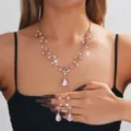Set collana e orecchini a goccia con strass dorati da donna accessorio gioielli festa - Stile Rosa (017)