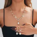Bellissimo set di gioielli collana e orecchini con goccia di strass per sposa - Stile Colore AB (018)