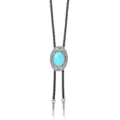 Vintage turquoise bolo tie necklace with braided leather rope and antique silver round pendant. - Blue