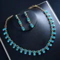 Blue rhinestone necklace earrings set gold tone fashion jewelry for women party gift - Blue Set