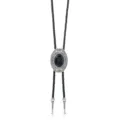 Vintage western bolo tie with black braided cord oval pendant and stone for women accessories - Black and Gray